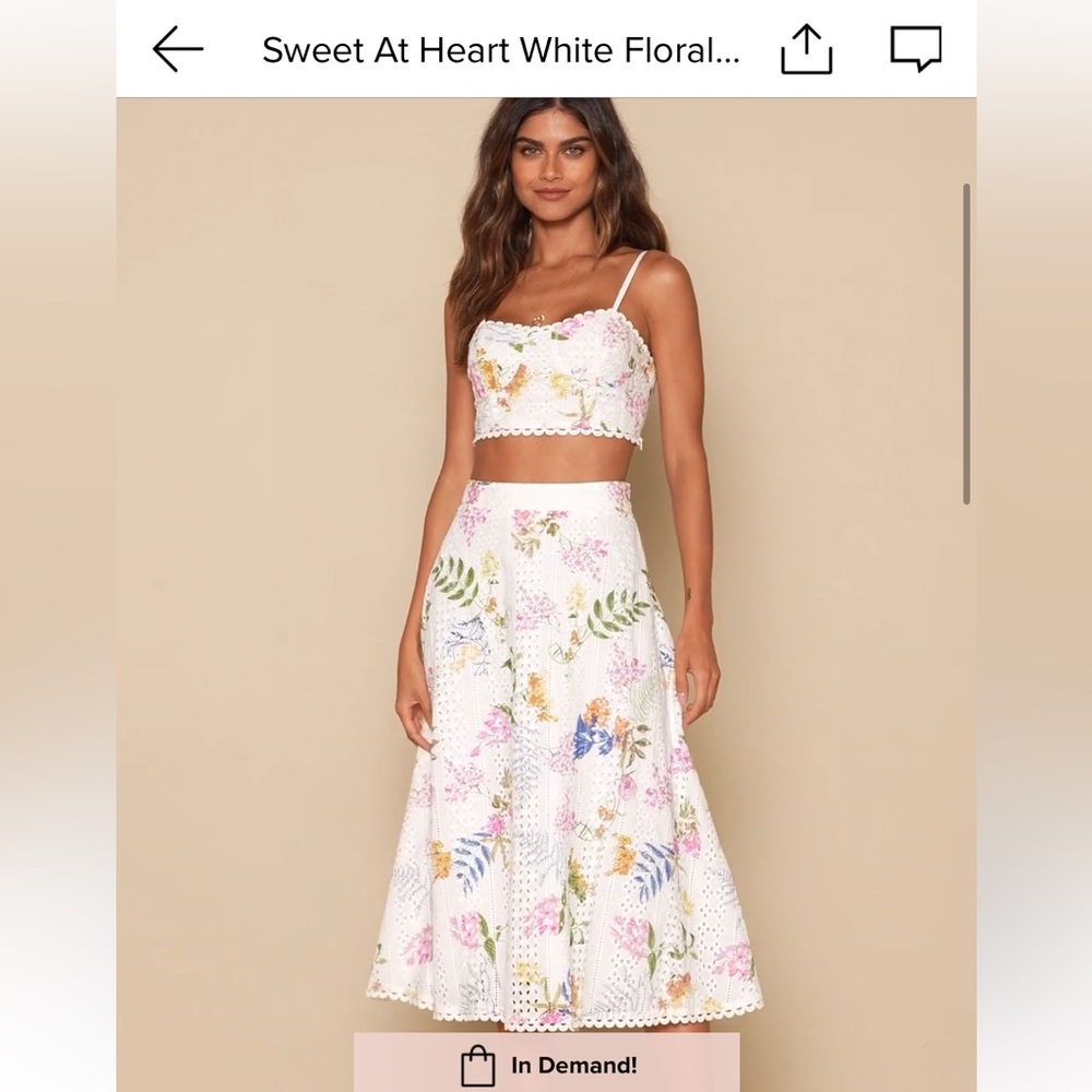 Lulus Sweet At Heart White Floral Embroidered Two-piece Midi Dress - Size M